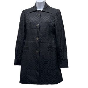 Etcetera Black Jacquard Long Coat Jacket Women’s Size 0 Button Front Elegant